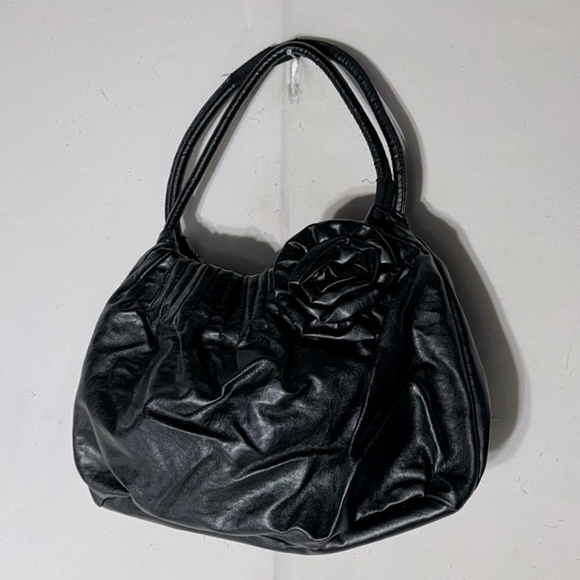 5/$25 American Eagle Black Faux Leather Purse Shoulder Bag With Flower - Picture 1 of 11